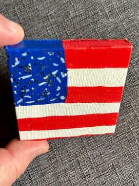 Hand Painted American Flag Canvas Magnet Red,White & Blue